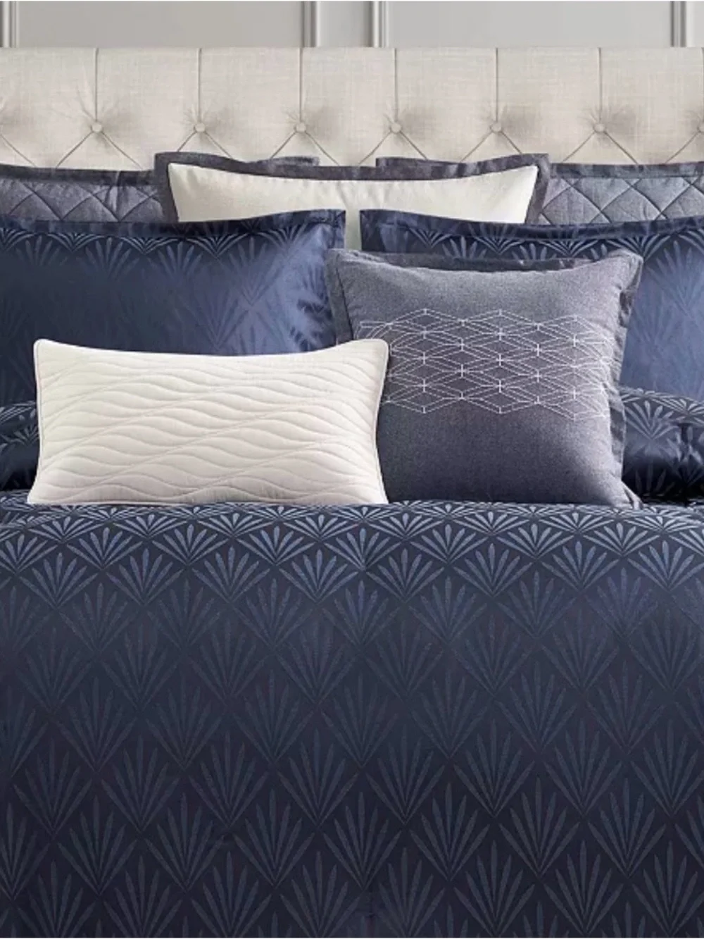 Waterford Chloe Queen Mini Comforter Set 3 PC Navy Geometric Print